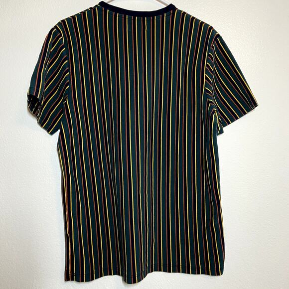 TOPMAN Frank T-shirt 90s Retro Crew Neck Striped Navy Blue Multi Large - Picture 5 of 5